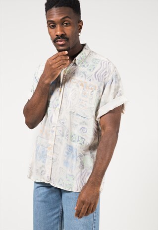 VINTAGE 80S CRAZY PRINT SHIRT / S1964