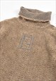 FENDI EMBROIDERED LOGO TURTLE-NECK SHERPA FLEECE IN BROWN