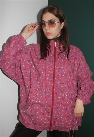 VINTAGE 70' COOL UNIQUE PINK FLOWER UNISEX JACKET
