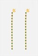 WOMEN'S LONG COCKTAIL EARRINGS WITH GREEN STONES - GOLD