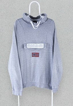 Vintage Napapijri Grey Hoodie Pullover Flag Logo Mens XXL