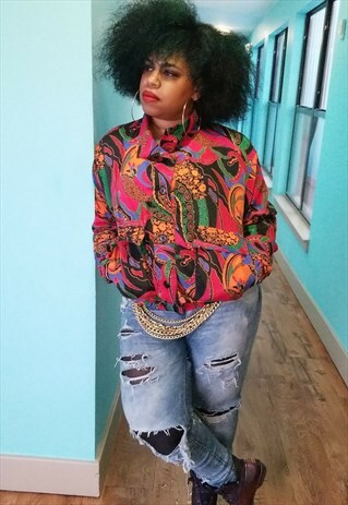90'S VINTAGE TRIBAL PRINT BOMBER JACKET