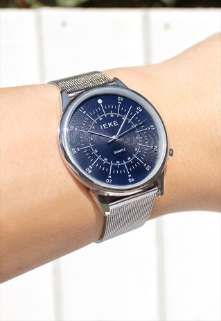 Silver Mesh Dark Blue Watch