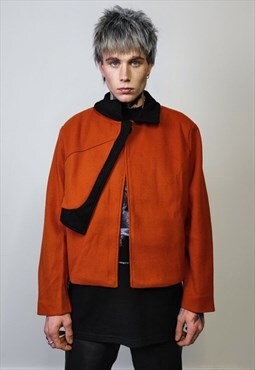 70s woolen jacket patch pocket retro varsity contrast lapel 