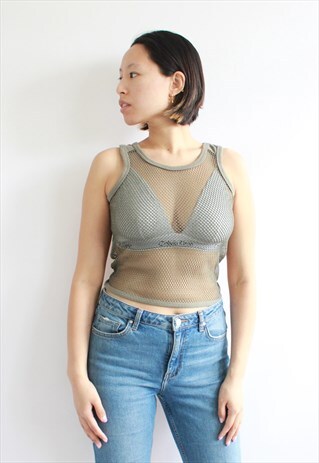 Y2K KHAKI MESH NET TOP