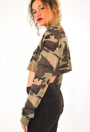 LONG SLEEVE CAMO TURTLENECK CROP TOP