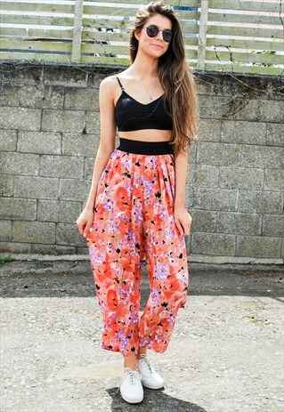 VINTAGE FLORAL HIGH WAIST TROUSERS