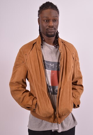 MENS VINTAGE SUEDE JACKET MEDIUM BROWN 90S
