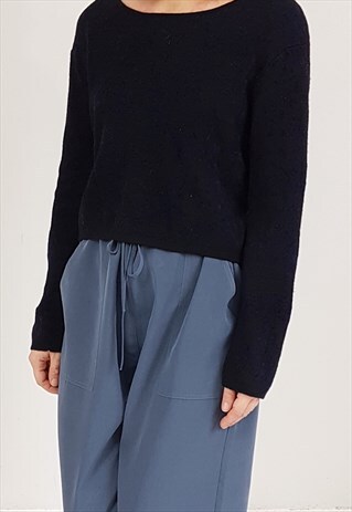 VINTAGE 90'S NAVY BLUE AND BLACK CROPPED SWEATER JUMPER