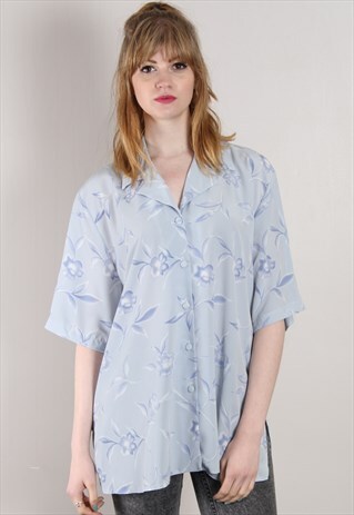 VINTAGE 80S FLORAL PATTERNED OVERSIZE SHIRT BLOUSE TOP