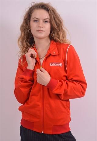 ADIDAS WOMENS VINTAGE TRACKSUIT TOP JACKET MEDIUM RED 90S