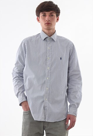 VINTAGE POLO RALPH LAUREN 90S WHITE BLUE STRIPED LONG SLEEVE