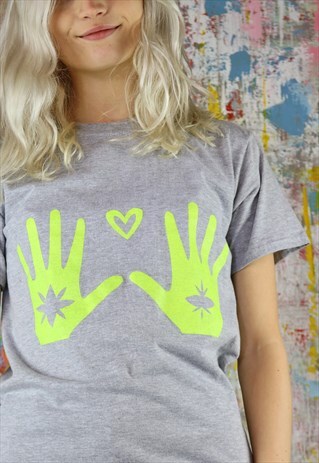 LIME HANDS ON GREY TEE