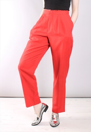VINTAGE 80S RED HIGH WAISTED PLEAT FRONT TROUSERS