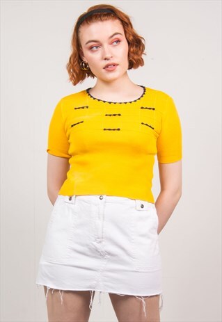 VINTAGE 70'S MUSTARD YELLOW SHORT SLEEVE KNIT TOP