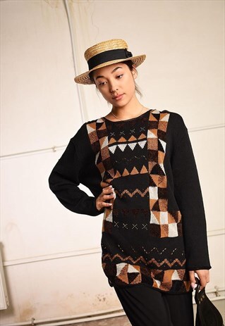 90'S RETRO BEADED KNIT OVERSIZED FESTIVAL GARM JUMPER