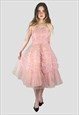 50's Pink Vintage Prom Style Ladies Sheer Baby Pink Dress