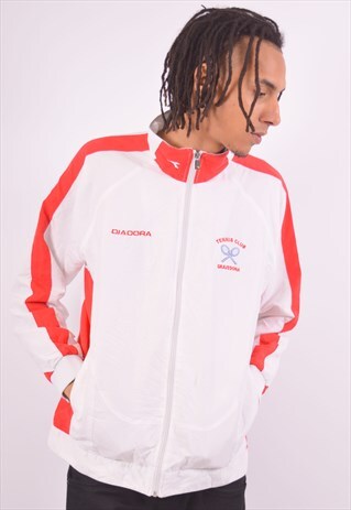 VINTAGE DIADORA TRACKSUIT TOP JACKET WHITE