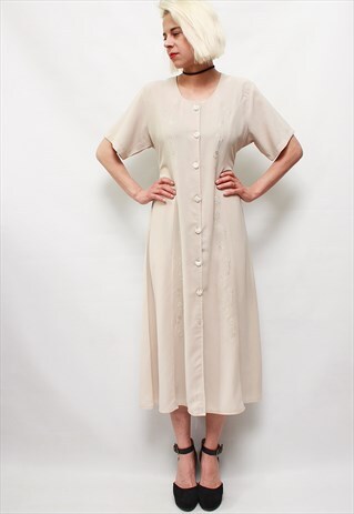 VINTAGE 90'S BEAUTIFUL CUTE BEIGE MIDI DRESS