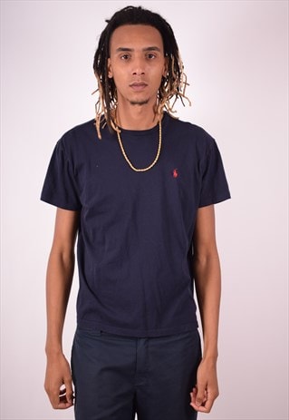 POLO RALPH LAUREN MENS VINTAGE T-SHIRT TOP MEDIUM BLUE 90S