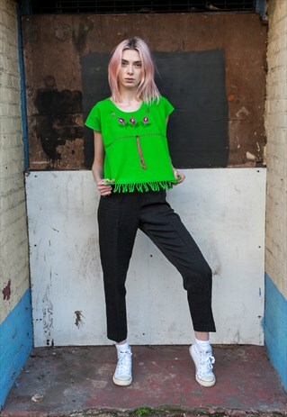 GREEN BOXY EMBROIDERED TOP