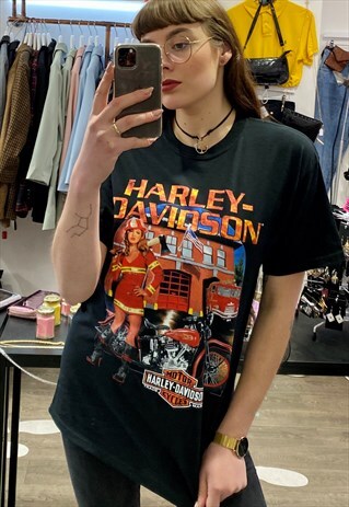 VINTAGE 90S HARLEY-DAVIDSON T-SHIRT IN BLACK WITH PRINT