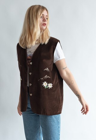 VINTAGE 80S VELVET VEST IN NOSTALGIC PATTERN