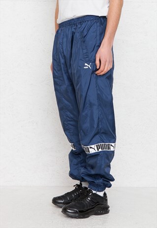 VINTAGE RETRO NAVY PUMA TRACK BOTTOMS JOGGERS