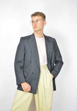 Vintage grey striped classic 80's wool suit blazer