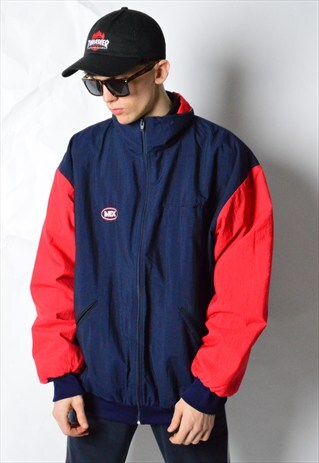 VINTAGE 90S NAVY BLUE RED COLOUR BLOCK SHELL TRACK JACKET