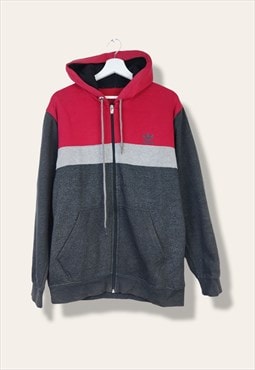 Vintage Adidas Sweatshirt Hoodie Red Hood in Grey M