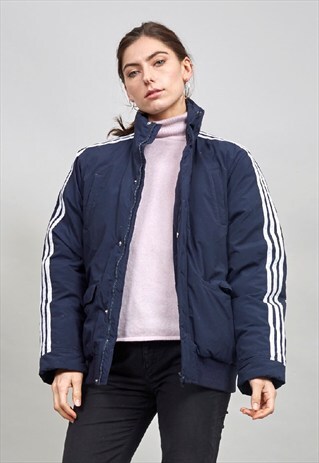 VINTAGE 90'S NAVY STRIPED OVERSIZED ADIDAS PUFFER JACKET