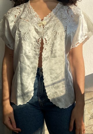 EMBROIDERED SATIN BLOUSE
