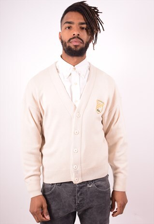 LACOSTE MENS VINTAGE CARDIGAN SWEATER MEDIUM GREY 90S