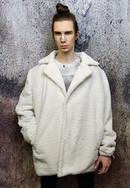 Textured fleece jacket handmade 2 in 1 fluffy coat in cream