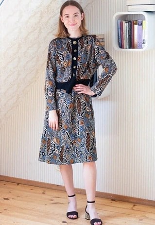 Black floral bright long sleeve dress