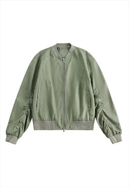 Faux leather varsity jacket PU college bomber in green