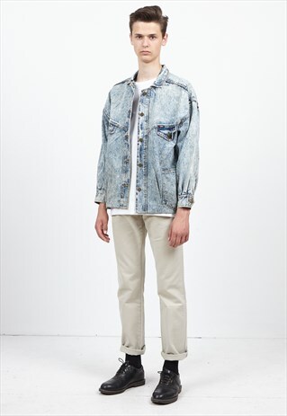 VINTAGE BLUE FIRE AND ICE ACID WASHED DENIM JACKET