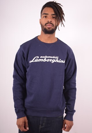 LAMBORGHINI MENS VINTAGE SWEATSHIRT JUMPER LARGE BLUE 90S
