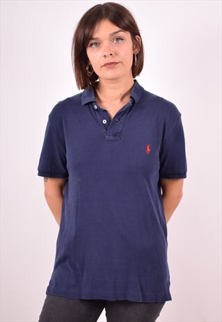 POLO RALPH LAUREN WOMENS VINTAGE POLO SHIRT LARGE NAVY BLUE