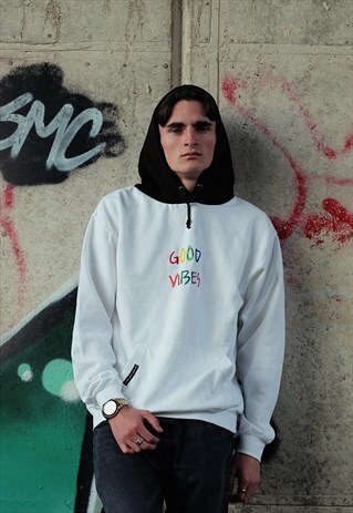 GOOD VIBES WHITE HOODIE