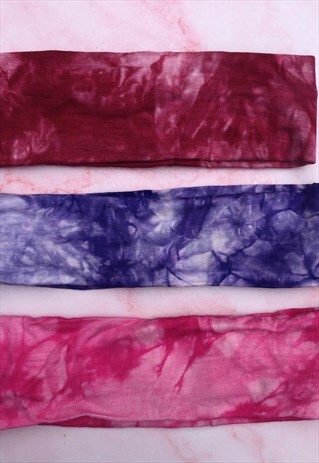 PINK AND PURPLE TIE DYE MARBLE COTTON HEADBAND BUNDLE