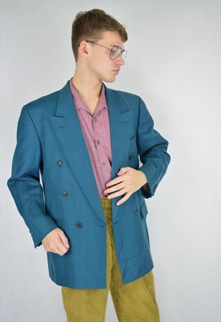 VINTAGE OVERSIZE TURQUOISE STRIPED RAVE BLAZER