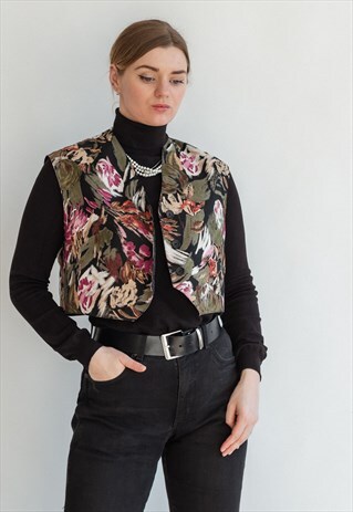 VINTAGE 80S FLORAL CROP VEST IN BOXY FIT