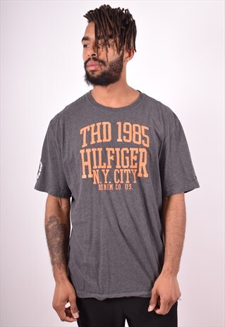 TOMMY HILFIGER MENS VINTAGE T-SHIRT TOP XL GREY 90S
