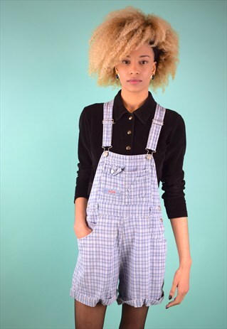 VINTAGE 90'S CHECKED DUNGAREE SHORTS