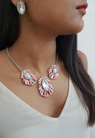 BRIGHT EMBELLISHED NECKLACE & EARRING SET