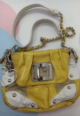 Y2K Crossbody Bag Yellow White Leather Chain