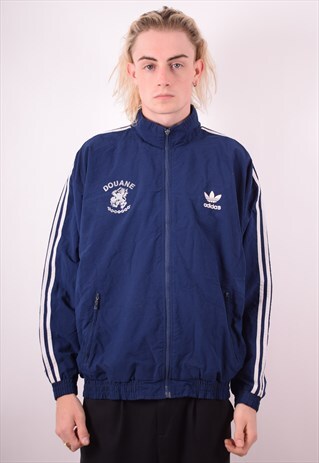 ADIDAS MENS VINTAGE TRACKSUIT TOP JACKET LARGE BLUE 90S
