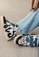 CLASSIC SNEAKERS GRAFFITI PATCH SKATER SHOES IN WHITE BLUE